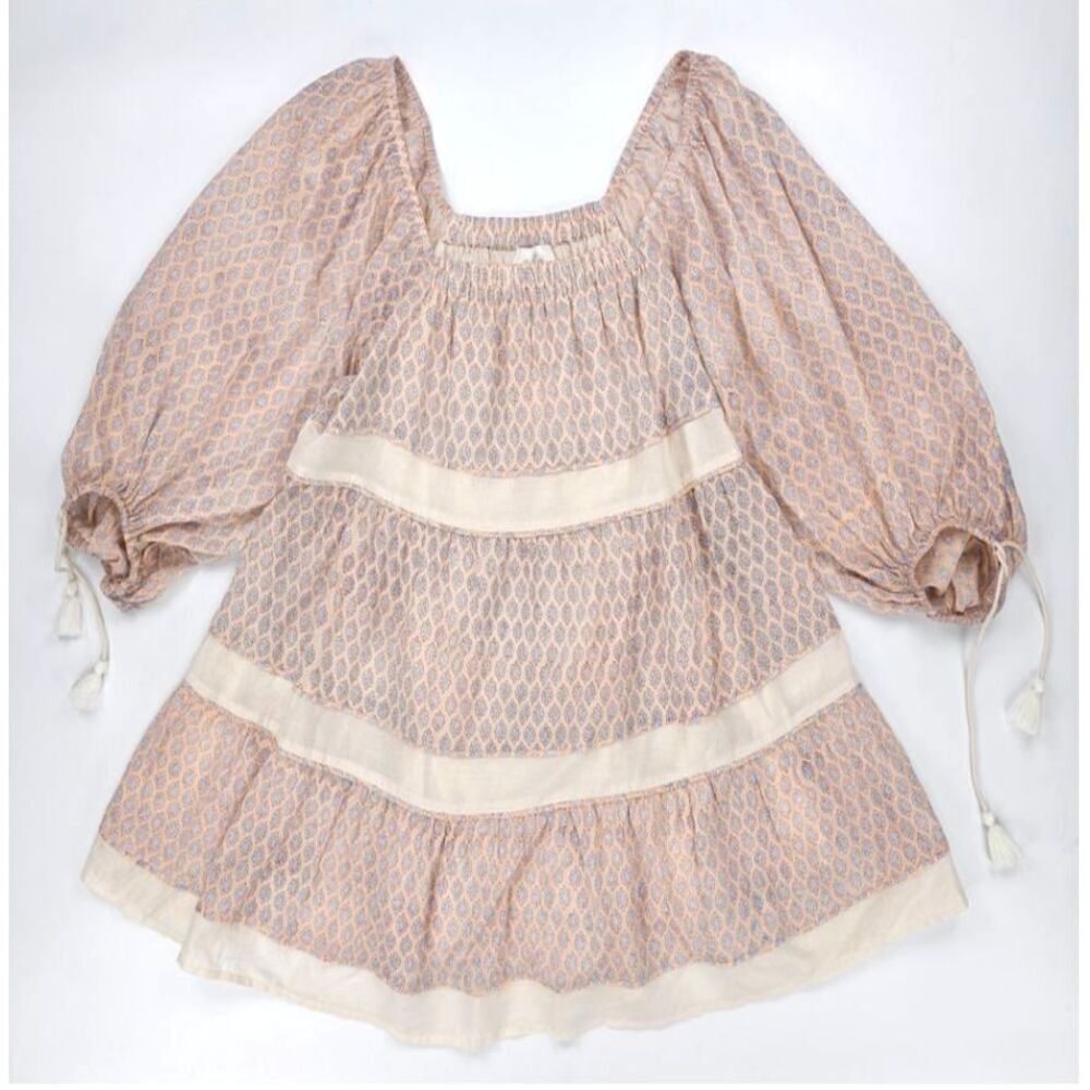 NEW Cleobella Hattie Mini Dress Block Print Babydoll Cottagecore Boho Resort